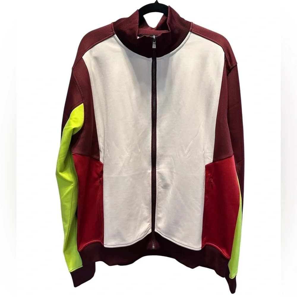 NWT GSTQ Men’s Colorblock Knit Zip-Up Jacket Cream Maroon Bright Yellow - L